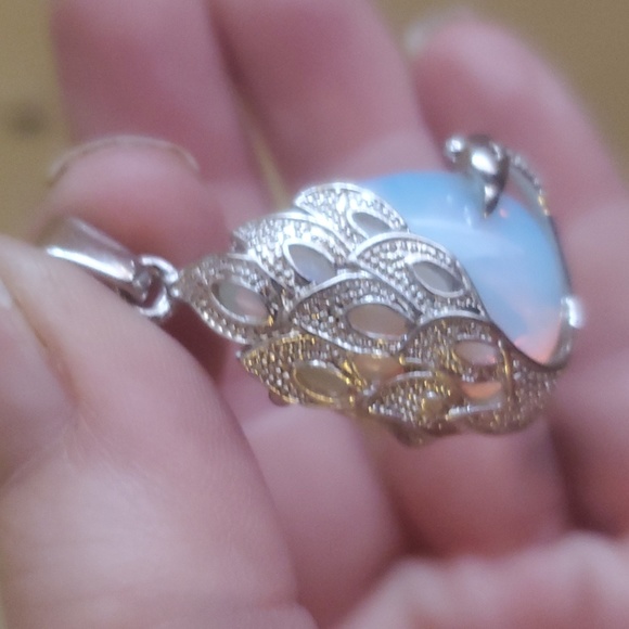 New Silver Wrapped Opalite Peacock Pendant. - Picture 11 of 11